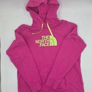 The North Face Pink Neon Logo Hoodie Sweatshirt Womens XL